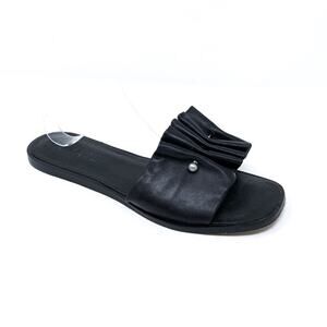 1. State Fann Sandal Black Leather Ruched Ruffled Open Toe Slide Sandal Size 9